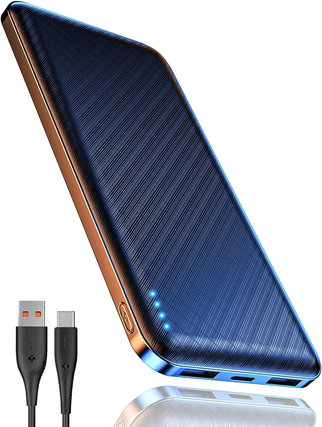 Power Bank, Ultra Slim Leicht 10000mAh Powerbank Klein Aber Stark USB C und 2 USB Ausgängen