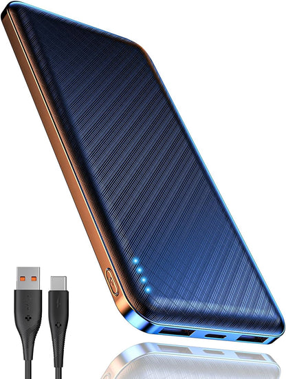 Power Bank, Ultra Slim Leicht 10000mAh Powerbank Klein Aber Stark USB C und 2 USB Ausgängen