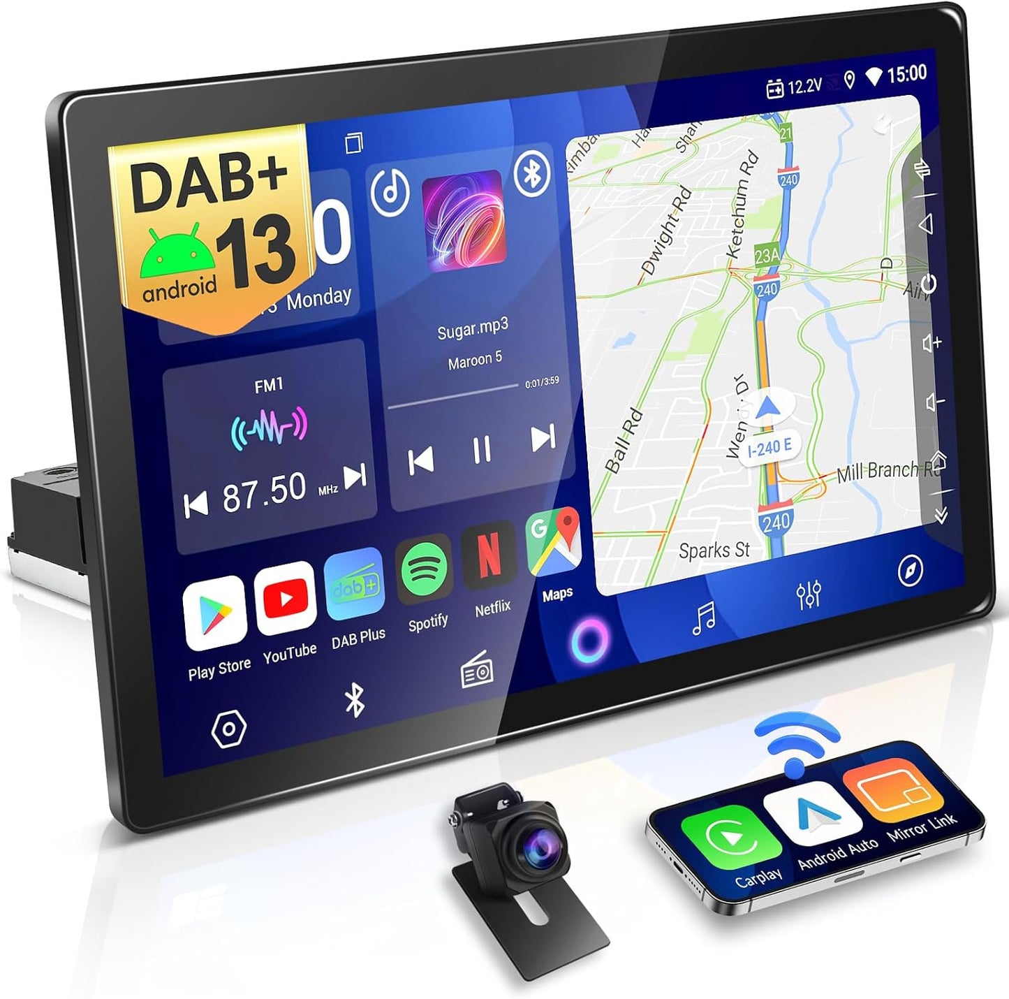 PORMIDO 11,8" 2K Autoradio mit Bildschirm: Android 13 1din Radio Apple CarPlay