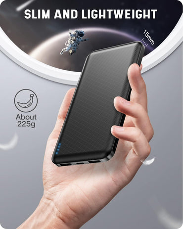 Power Bank, Ultra Slim Leicht 10000mAh Powerbank Klein Aber Stark USB C und 2 USB Ausgängen