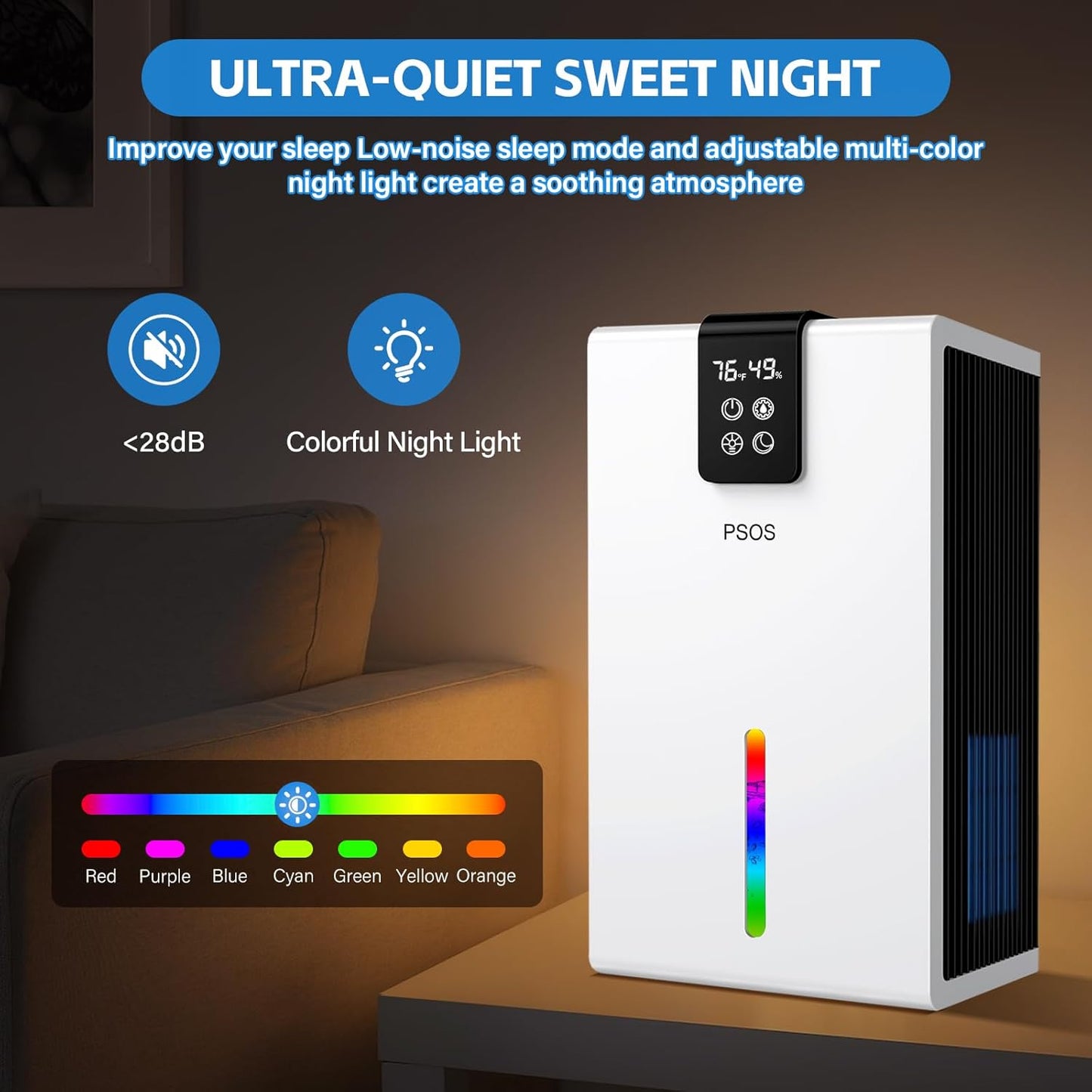 PSOS Luftentfeuchter elektrisch, 2700ML ultra leiser raumenfeuchter mit LED display