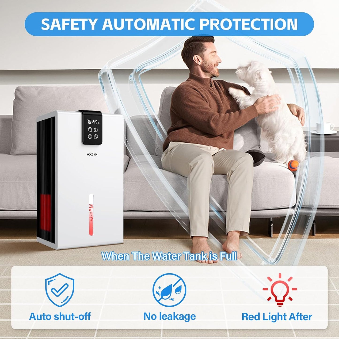 PSOS Luftentfeuchter elektrisch, 2700ML ultra leiser raumenfeuchter mit LED display