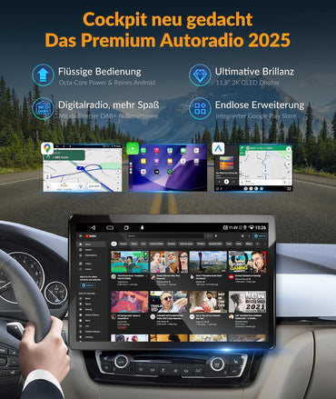 PORMIDO 11,8" 2K Autoradio mit Bildschirm: Android 13 1din Radio Apple CarPlay