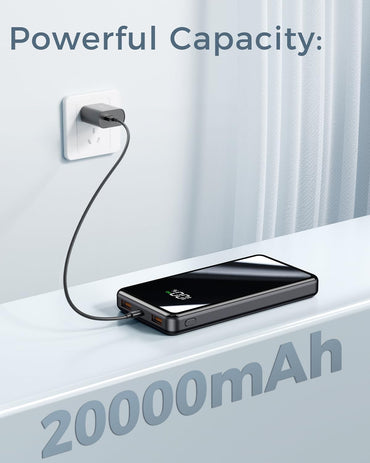 Power Bank, 20000mAh Powerbank 22,5W (USB-C Input & Output), PD 3.0 mit Taschenlampe