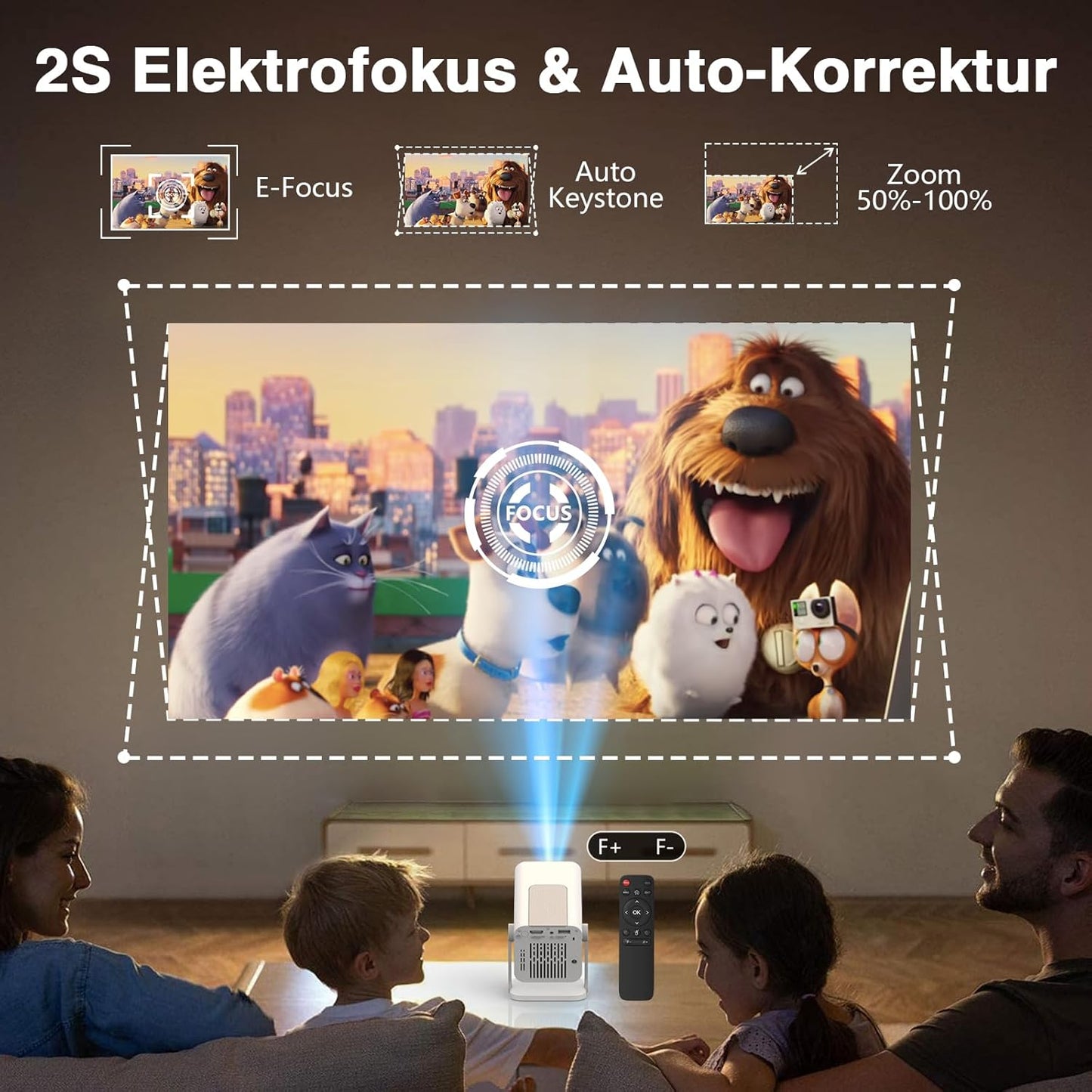 PYIER Smart Beamer 1080P Kompatibel mit Netflix & Elektrischer Focus 270°Drehbar