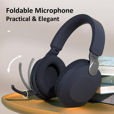 PARCHY Bluetooth-Kopfhörer Over-Ear, kabellos V5.3, Ohrhörer aus weißem Proteinleder, Headset mit Mikrofon (Tiefblau)