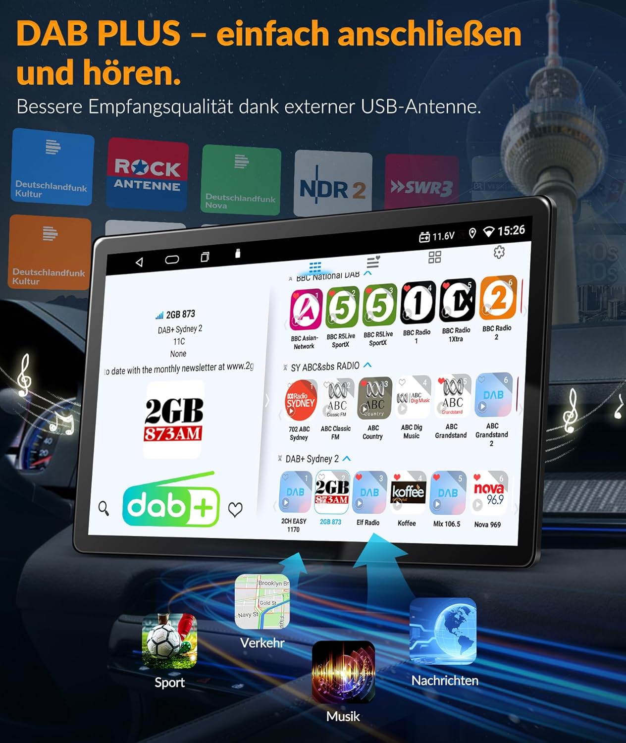 PORMIDO 11,8" 2K Autoradio mit Bildschirm: Android 13 1din Radio Apple CarPlay