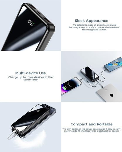 Power Bank, 20000mAh Powerbank 22,5W (USB-C Input & Output), PD 3.0 mit Taschenlampe