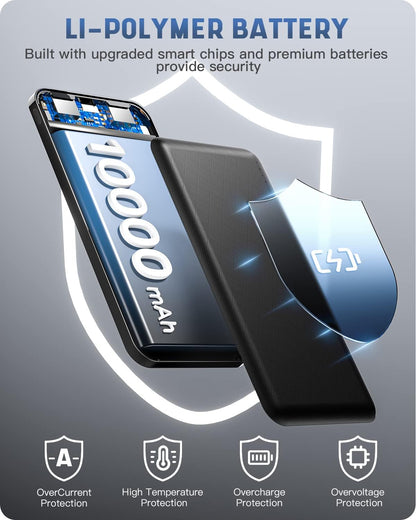 Power Bank, Ultra Slim Leicht 10000mAh Powerbank Klein Aber Stark USB C und 2 USB Ausgängen