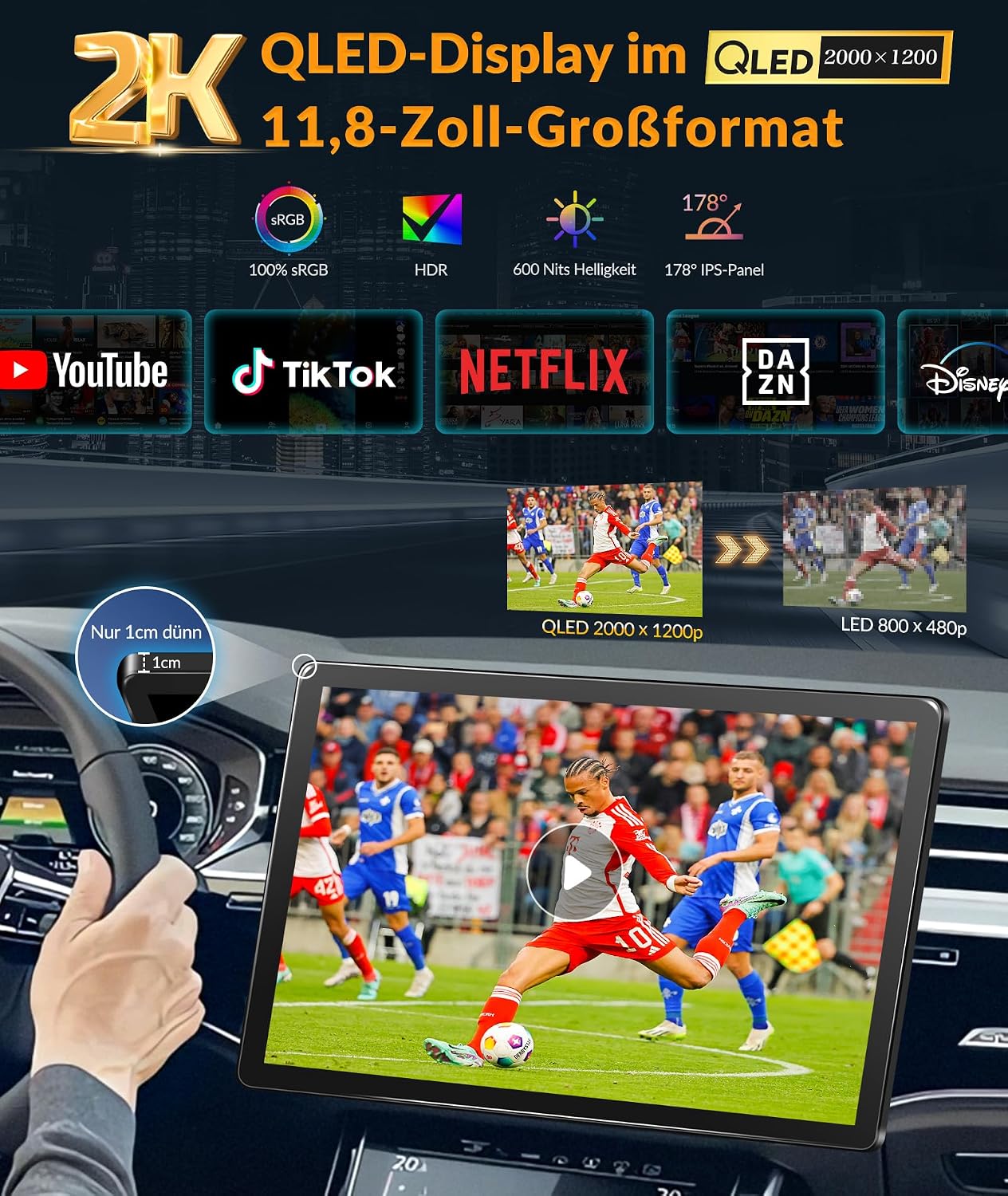 PORMIDO 11,8" 2K Autoradio mit Bildschirm: Android 13 1din Radio Apple CarPlay