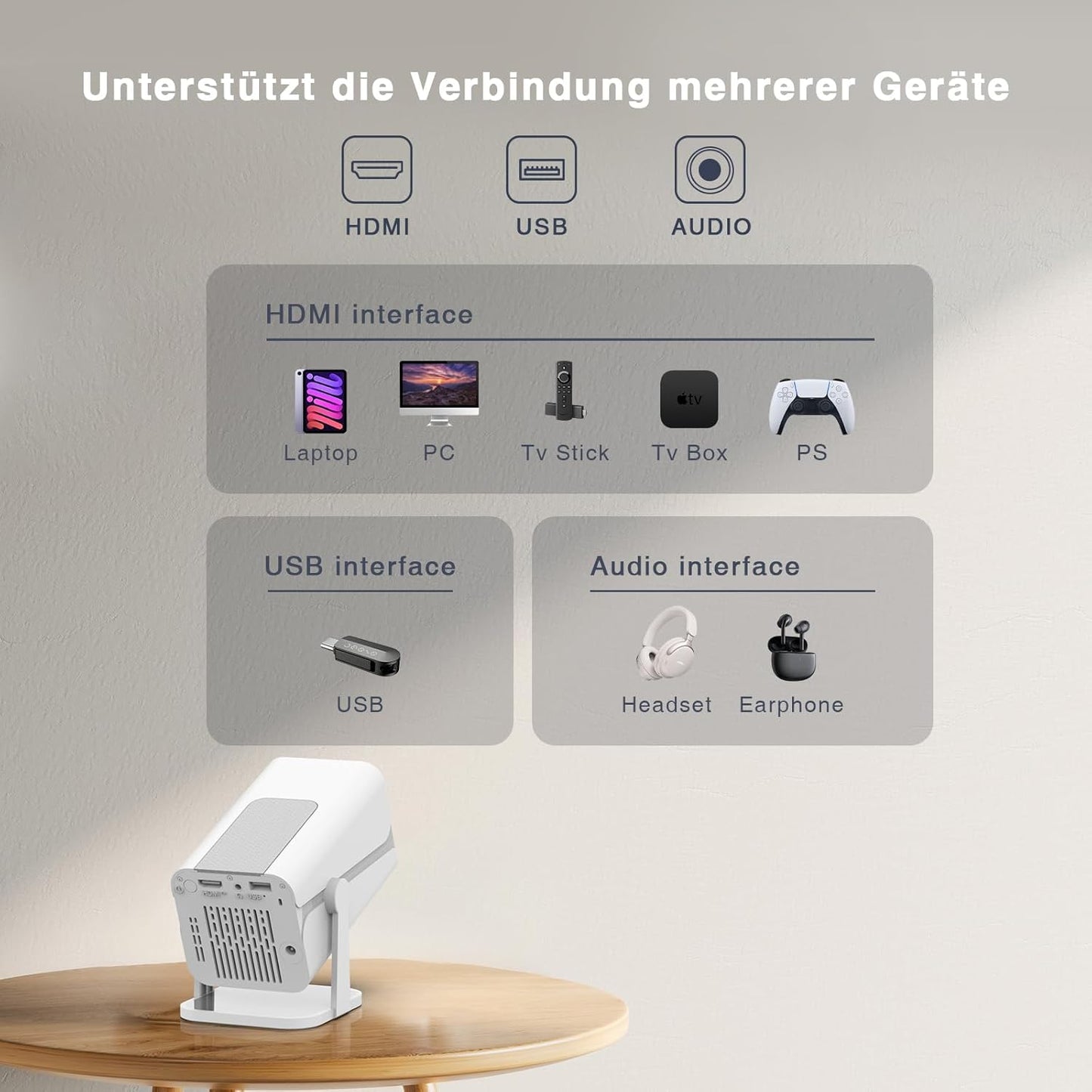 Pyier Beamer, Mini-Projektor Heimkino,Bluetooth,1080p,Android-Betriebssystem/App