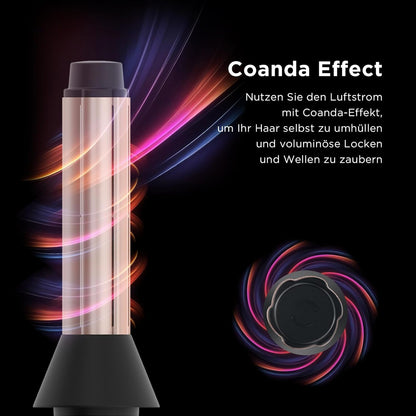 PARWIN PRO BEAUTY Air-Sonic Föhn, HD-LED Anzeige Fön, Haartrockner mit 110,000RPM Bürstenlosem Geräuscharm Motor, 2x 32mm Auto Wrap-Curler, 25M/S Luftstrom für Schnelle Trocknung （Champagne Silver）