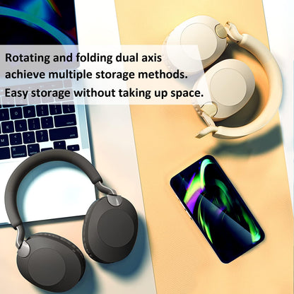 PARCHY Bluetooth-Kopfhörer Over-Ear, kabellos V5.3, Ohrhörer aus weißem Proteinleder, Headset mit Mikrofon (Tiefblau)
