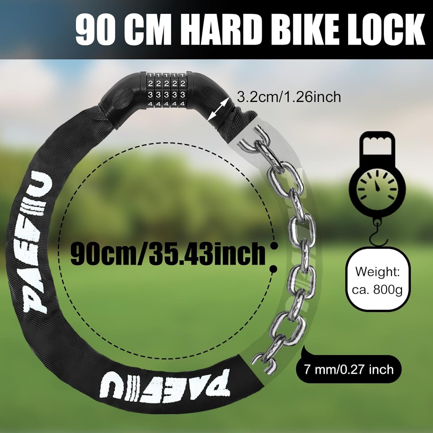 2 X PAEFIU Fahrradschloss Hohe Sicherheit, 7mm Starke Kettenschloss Mit 5-Stelliger Zahlencode Fahrradschloss Zahlenschloss Für Fahrräder Motorräder Roller