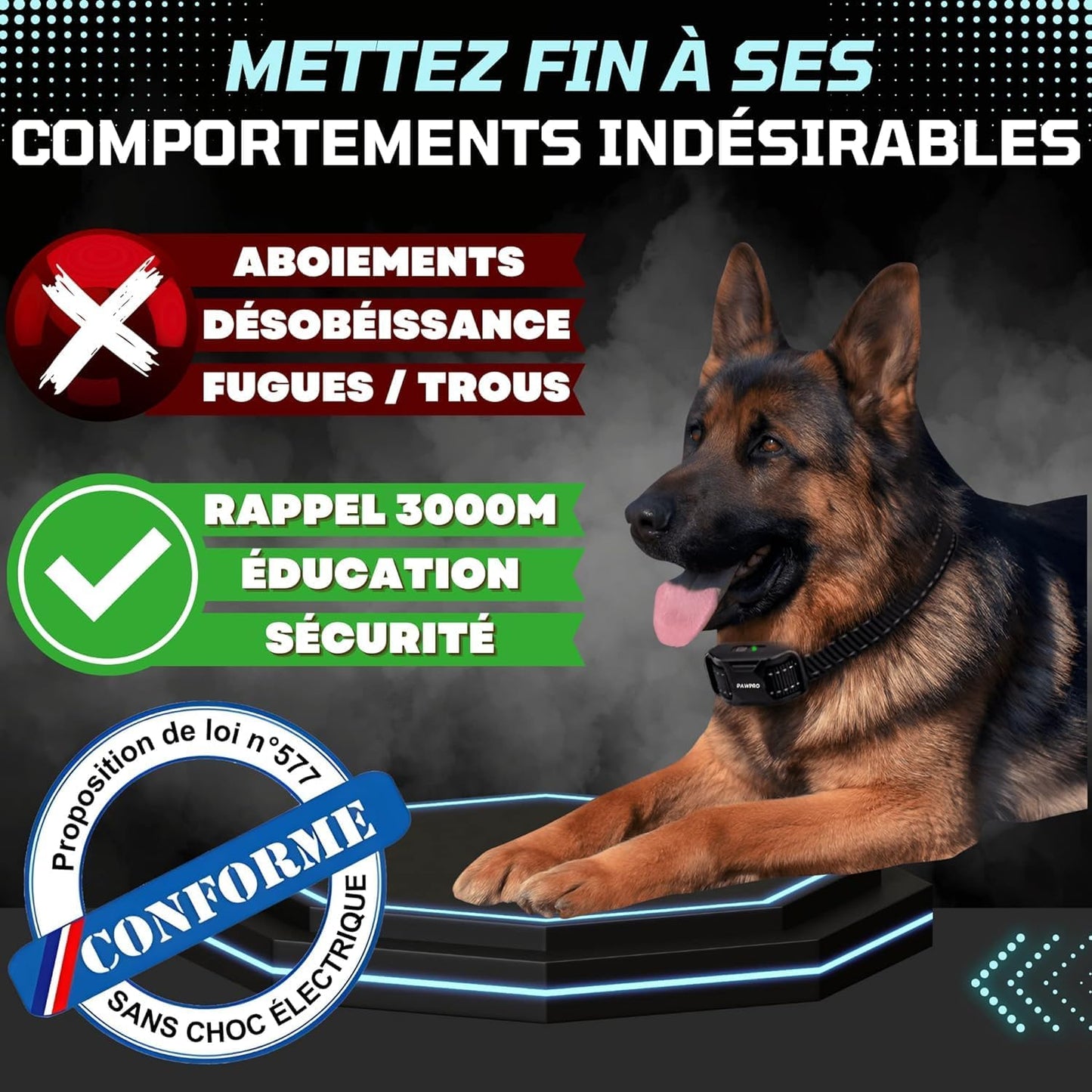 PAWPRO Trainingshalsband für Hunde, XXL-Reichweite 3000m,3 Modi Piepton,Vibration