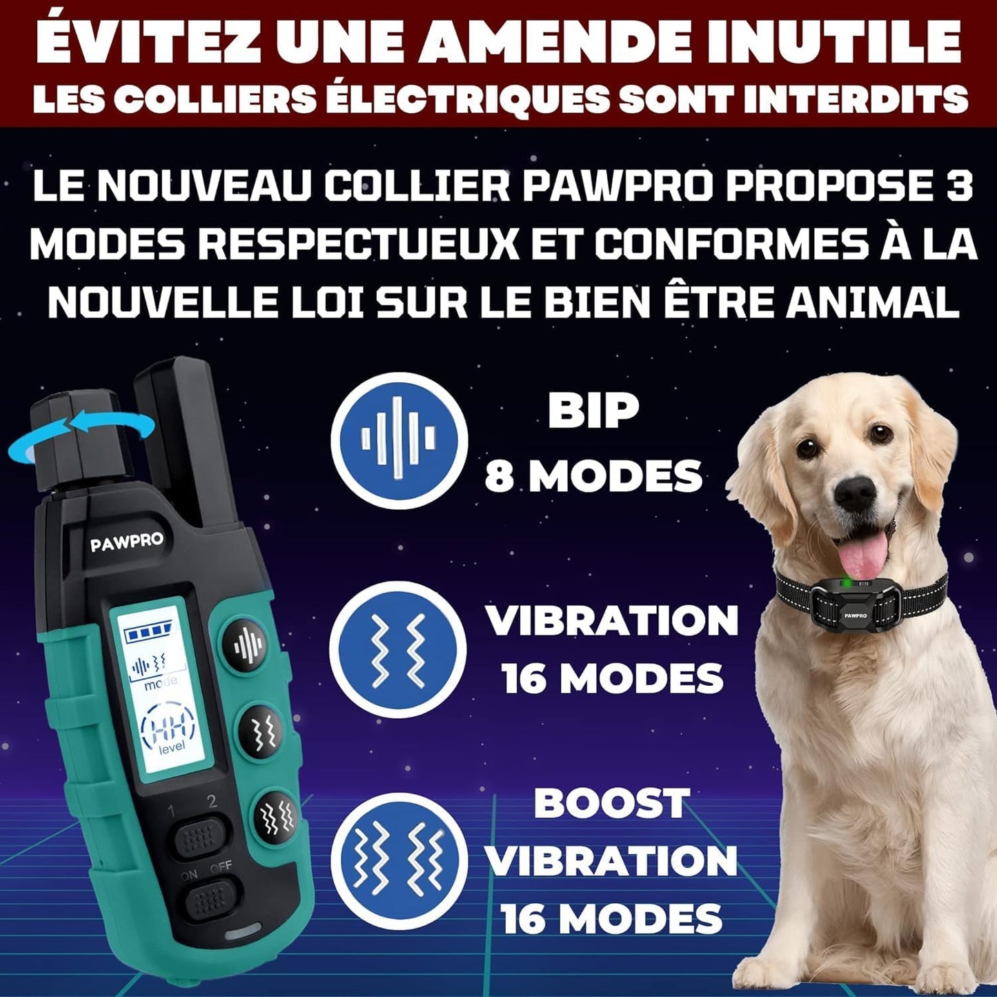 PAWPRO Trainingshalsband für Hunde, XXL-Reichweite 3000m,3 Modi Piepton,Vibration