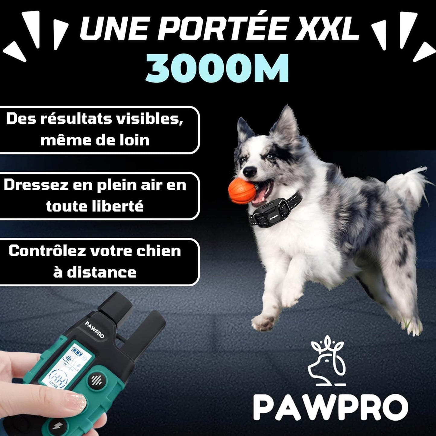 PAWPRO Trainingshalsband für Hunde, XXL-Reichweite 3000m,3 Modi Piepton,Vibration