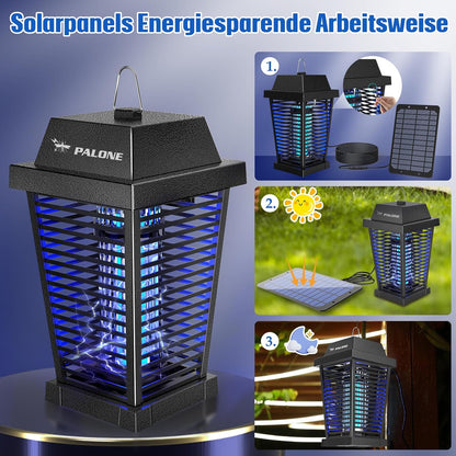 PALONE Insektenvernichter Elektrisch Solar, 4500V USB C Mückenlampe with 7,5W/5V Sonnenkollektor
