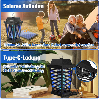 PALONE Insektenvernichter Elektrisch Solar, 4500V USB C Mückenlampe with 7,5W/5V Sonnenkollektor