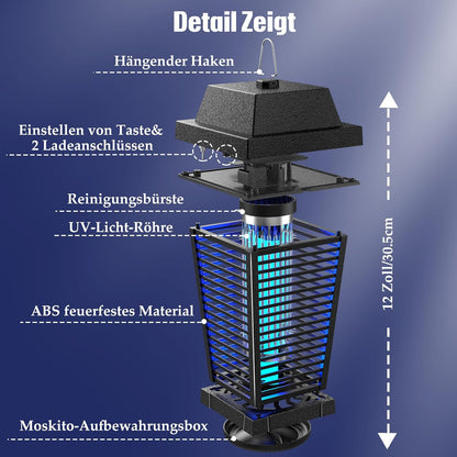 PALONE Insektenvernichter Elektrisch Solar, 4500V USB C Mückenlampe with 7,5W/5V Sonnenkollektor