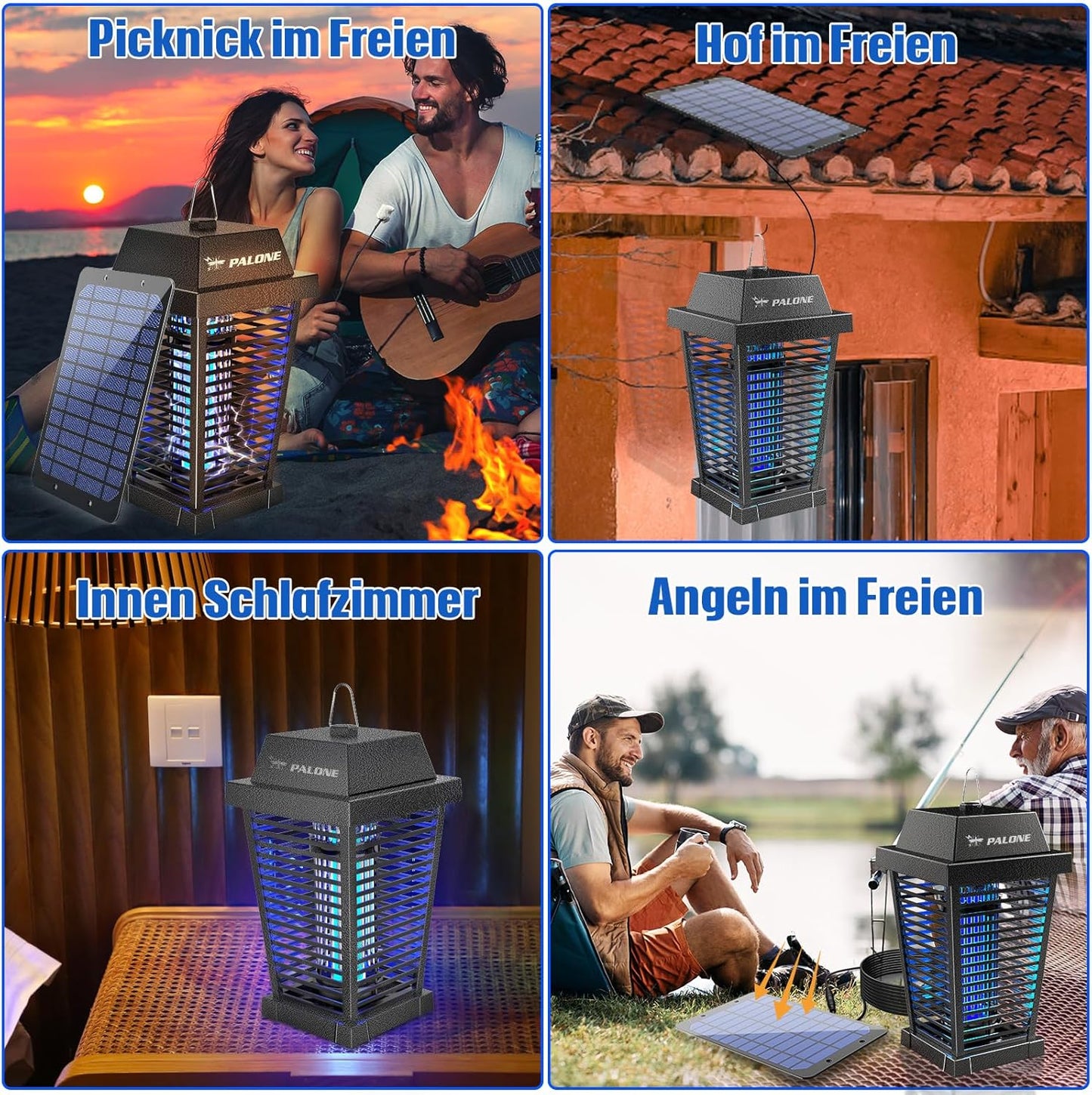 PALONE Insektenvernichter Elektrisch Solar, 4500V USB C Mückenlampe with 7,5W/5V Sonnenkollektor