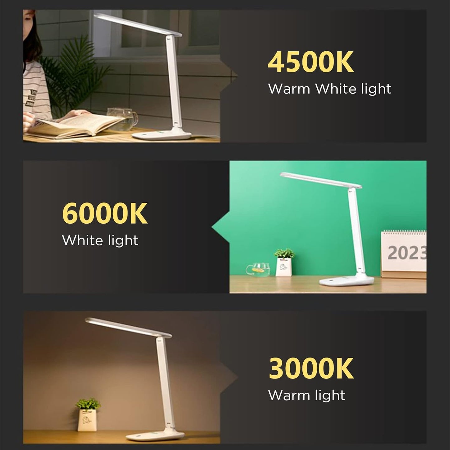 PAPERANG LED-Schreibtischlampe USB 1200mAh mit 3 Beleuchtungsmodi Weiß