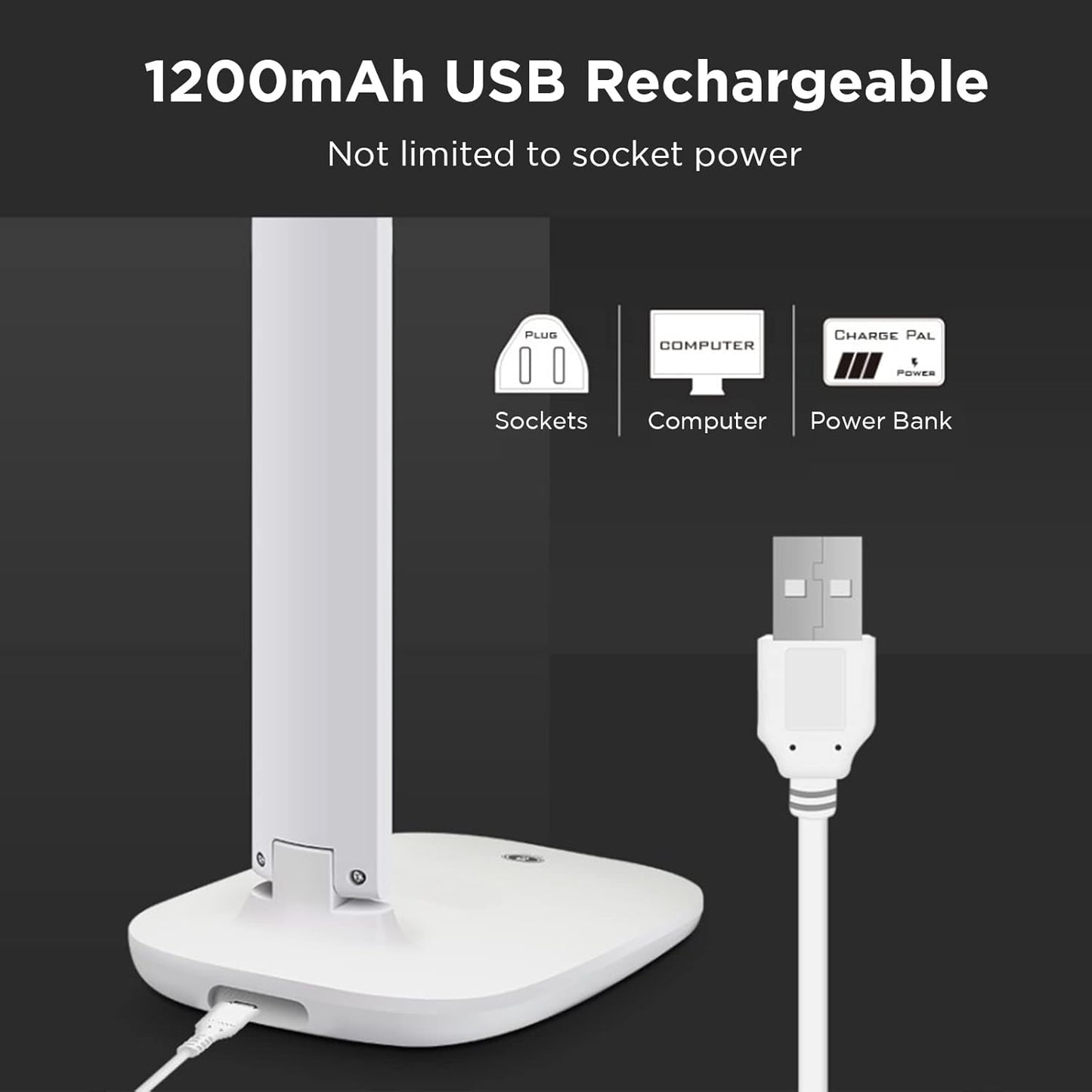 PAPERANG LED-Schreibtischlampe USB 1200mAh mit 3 Beleuchtungsmodi Weiß
