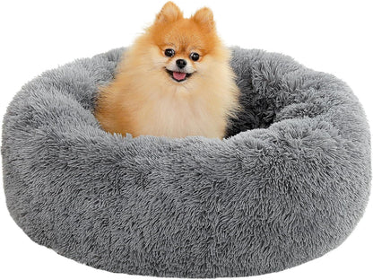 PETEPELA Hundebett Peluche chaude Donut Haustierbett pour Hund Grau M