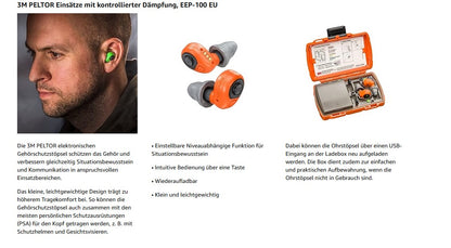 3M Peltor Elektronischer Ohrstöpsel EEP-100 EU In-Ear Gehörschutz Orange