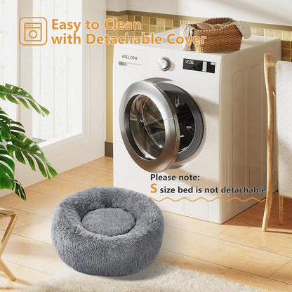 PETEPELA Hundebett Peluche chaude Donut Haustierbett pour Hund Grau M