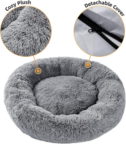 PETEPELA Hundebett Peluche chaude Donut Haustierbett pour Hund Grau M