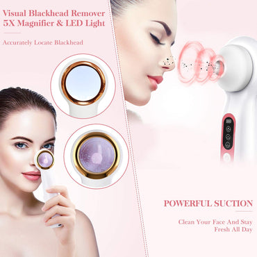 PELCAS Sightbarer Mitesser-Entferner Nettoyeur de pores électrique visages 3 sondes et 3 modes, rose
