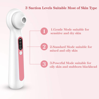 PELCAS Sightbarer Mitesser-Entferner Nettoyeur de pores électrique visages 3 sondes et 3 modes, rose