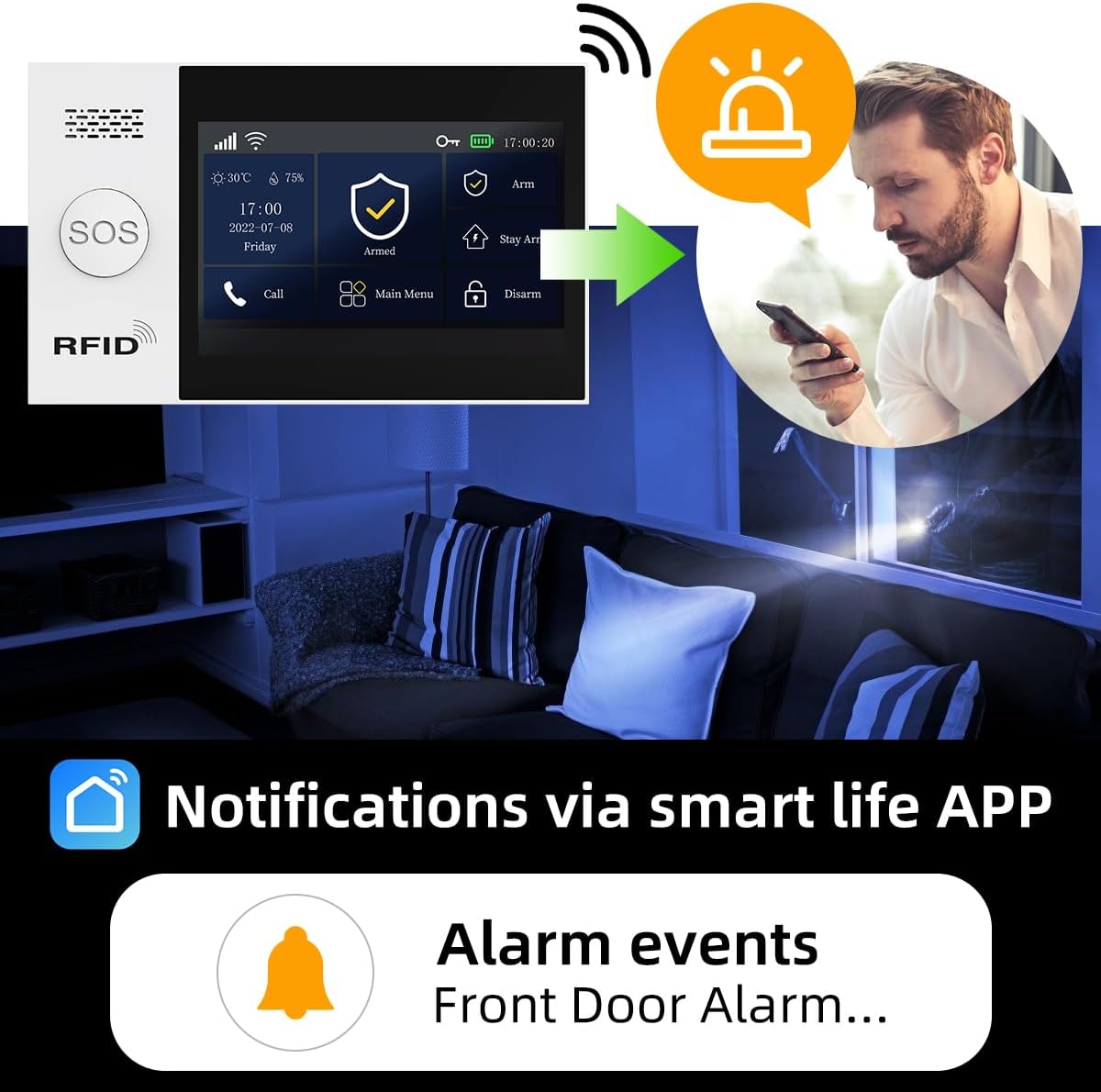 PGST Alarmanlage Set WiFi + GSM 4G, Smart Home kabellose, WLAN mit Sirene,