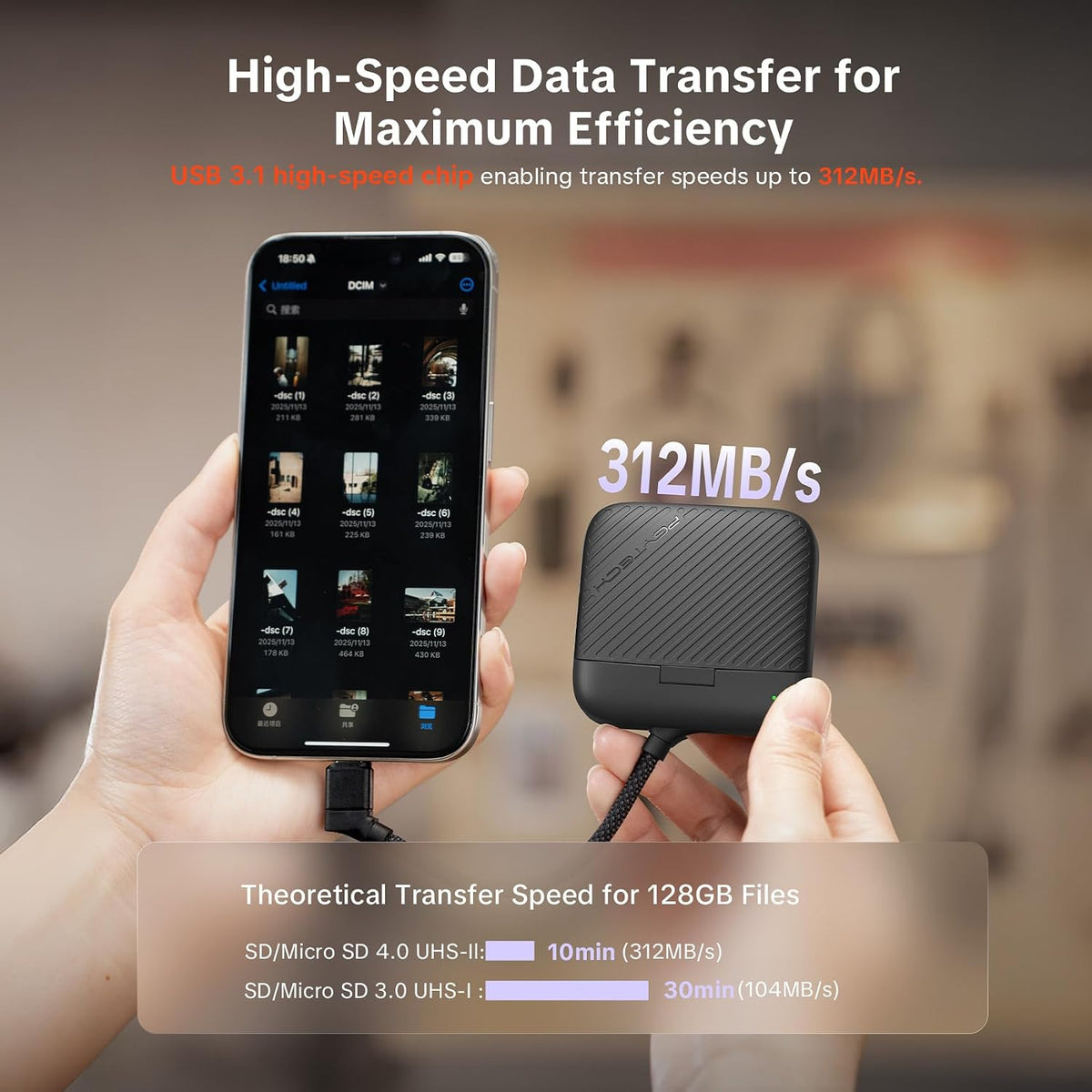 PGYTECH CreateMate Mini SD/Micro SD Kartenleser, USB 3.1 312MB/s Schwarz