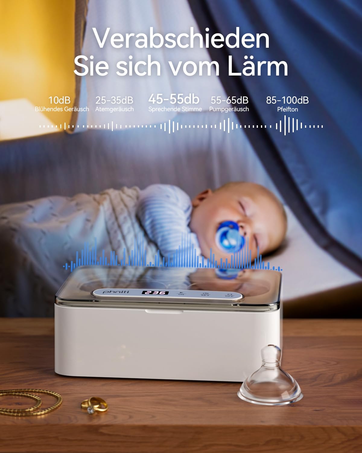 Phniti Ultraschallreinigungsgerät 47kHZ Brillenreinigungsgerät Mit 3 Modi 330ml