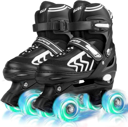 PIPIZHU Rollschuhe für Kinder mit Leuchtenden Rädern L (36-40 EU) Schwarz/Weib