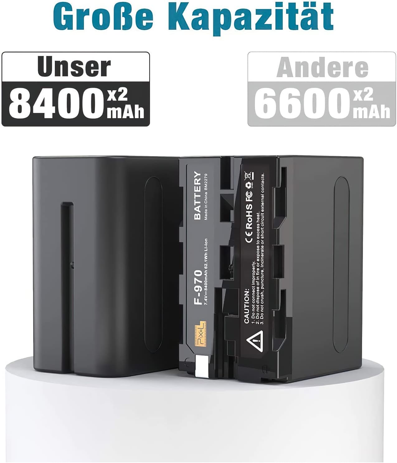 2X NP F970 Pixel Kamera-Akku Ladeset 8400mAh für NP F970, F750, F770, F960, F550, F530, F330, F570, CCD-SC55, TR516, TR716, TR818, TR910, TR917 usw. für Blitzgeräte Videoleuchten Fieldmonitore