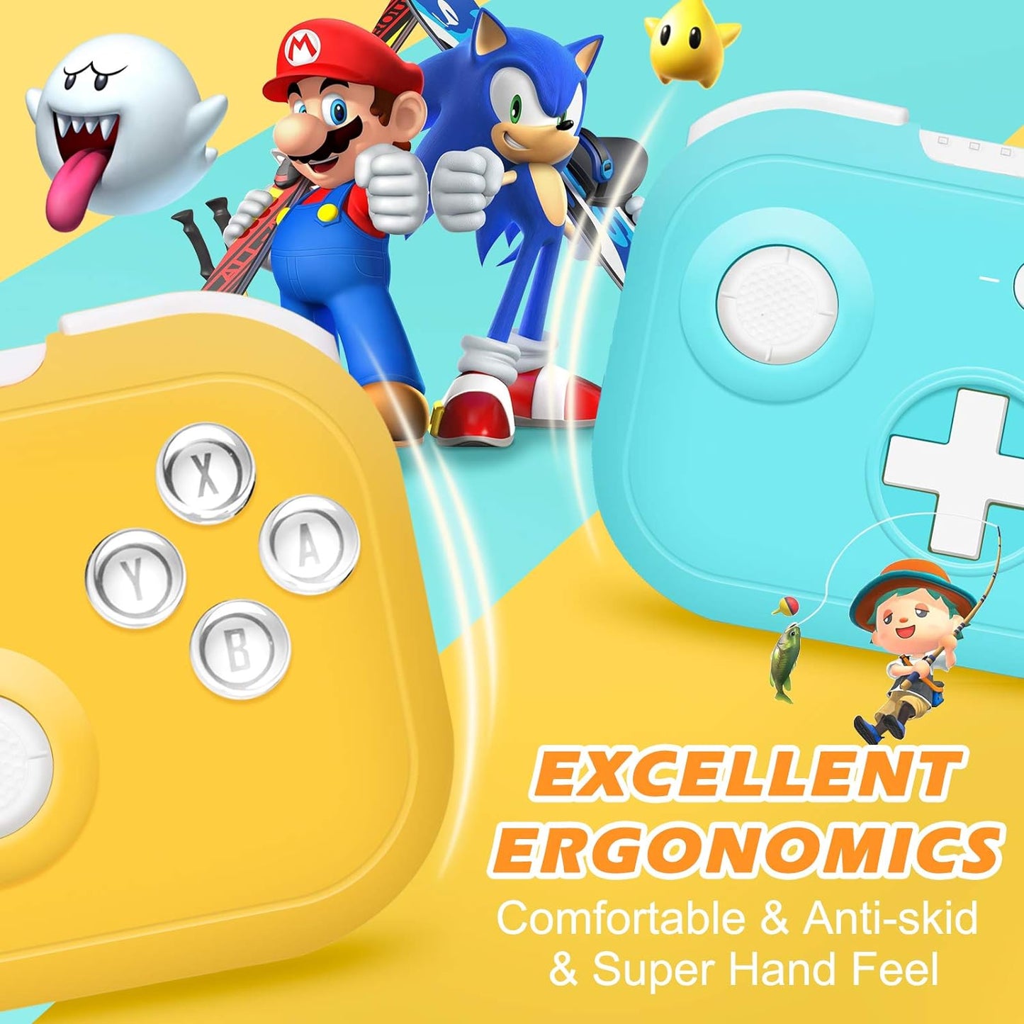 Manette PiAEK pour Nintendo Switch, capteur 6 axes, double choc, manette Bluetooth Pro avec câble, compatible avec Switch, Switch Lite, PS3, Steam (jaune)