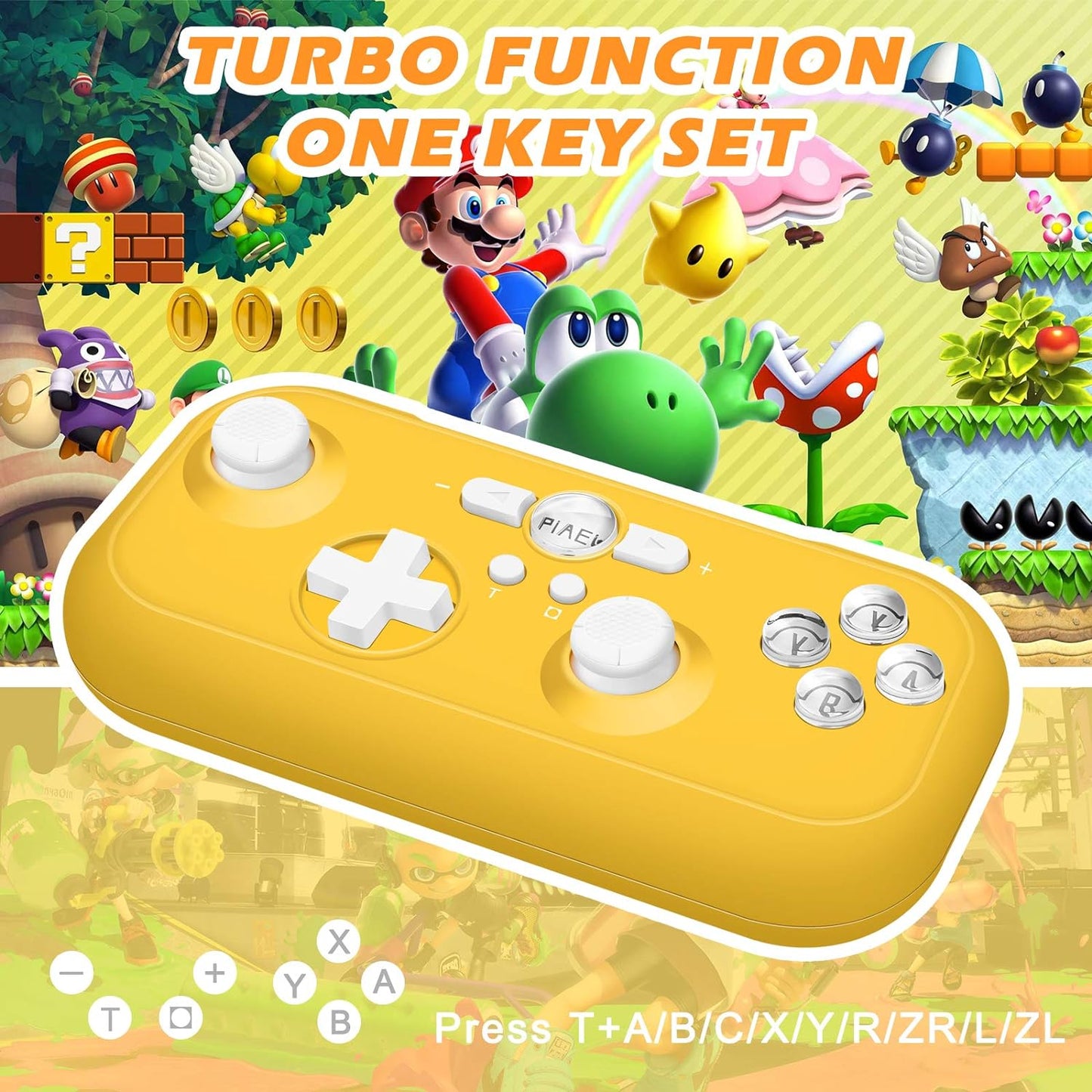 Manette PiAEK pour Nintendo Switch, capteur 6 axes, double choc, manette Bluetooth Pro avec câble, compatible avec Switch, Switch Lite, PS3, Steam (jaune)