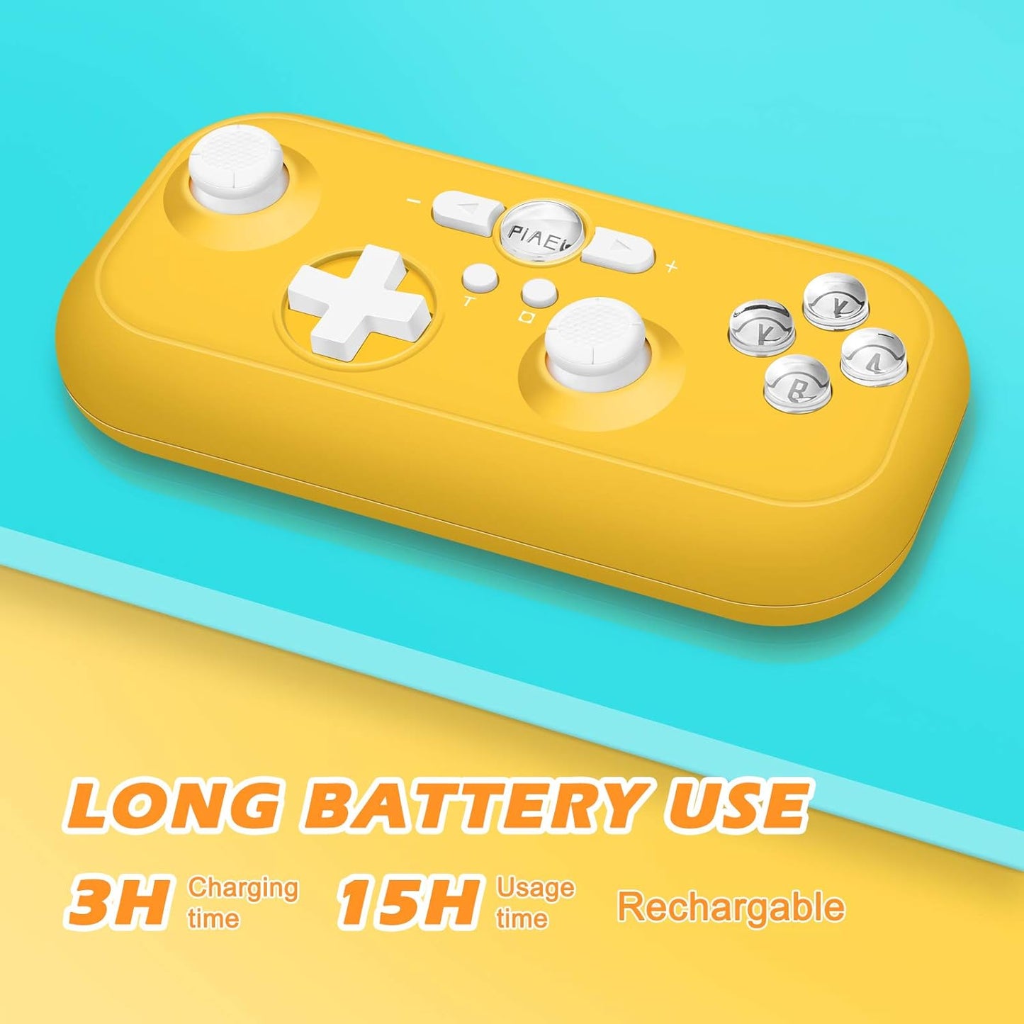 Manette PiAEK pour Nintendo Switch, capteur 6 axes, double choc, manette Bluetooth Pro avec câble, compatible avec Switch, Switch Lite, PS3, Steam (jaune)