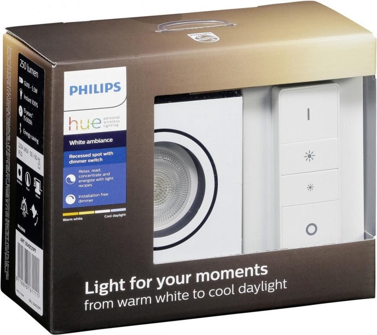 Philips Hue White Ambiance Milliskin Einbauspot eckig mit Dimmschalter weiss