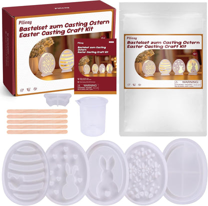 Pllieay Gießpulver Starterset, Silikonformen Gießformen Ostern mit Reliefgießpulver 500g
