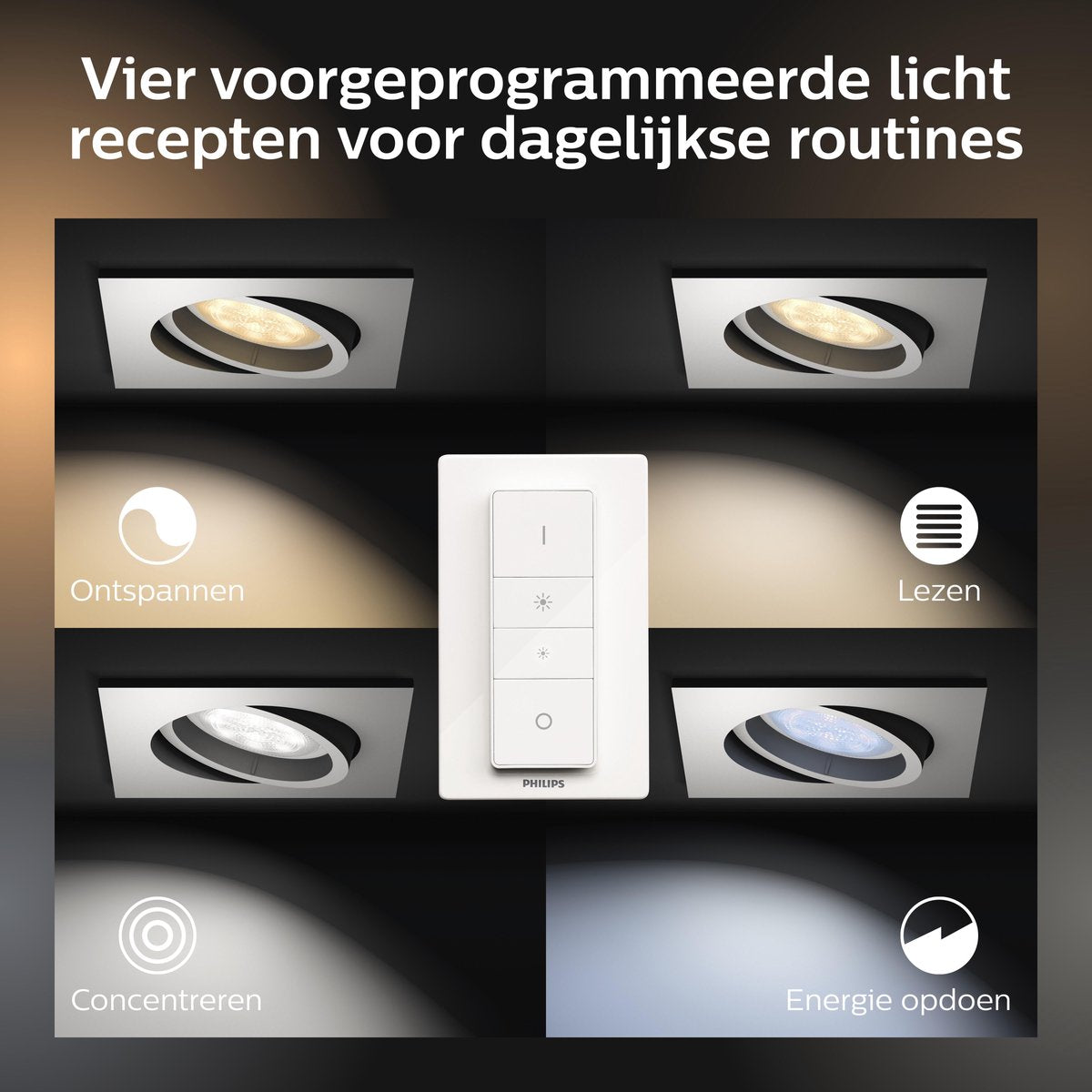Philips Hue White Ambiance Milliskin Einbauspot eckig mit Dimmschalter weiss
