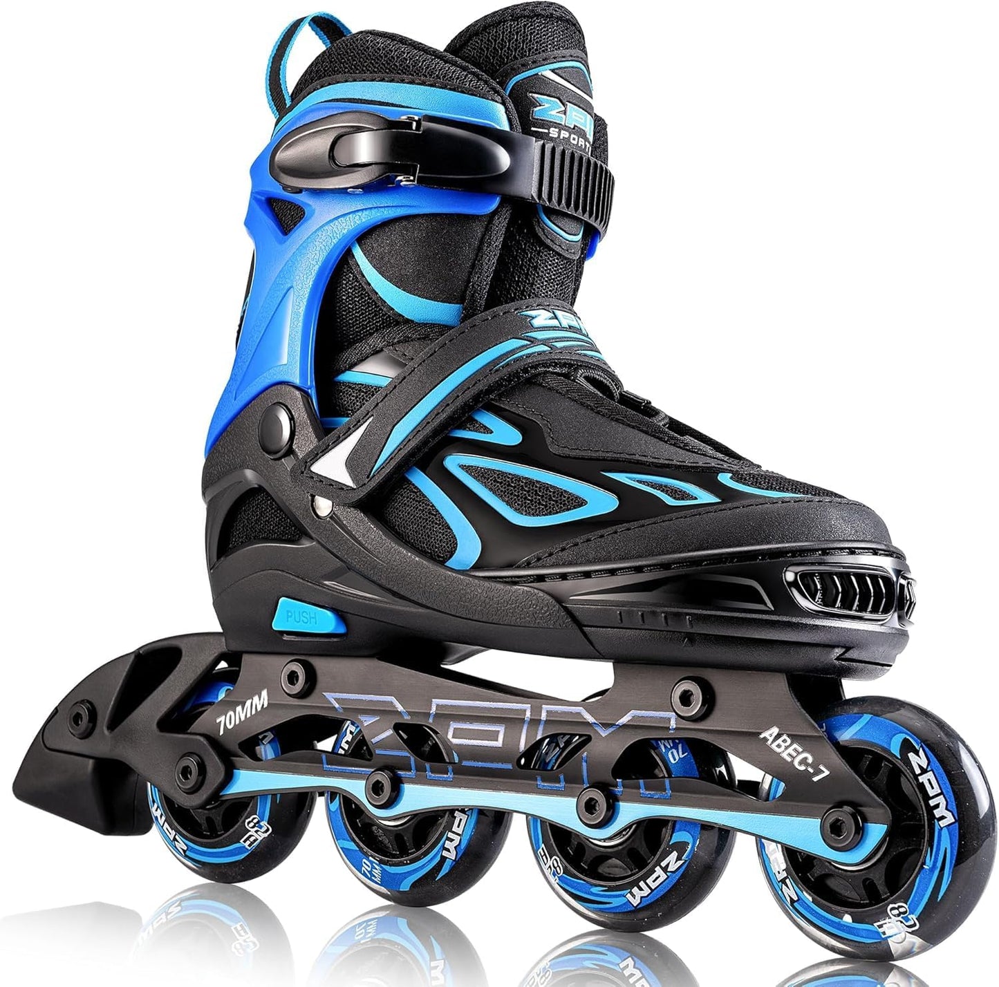 2PM SPORTS Verstellbar Inliner für Kinder, Leucht Inline Skates Rollschuhe für Damen/Herren Blau Medium