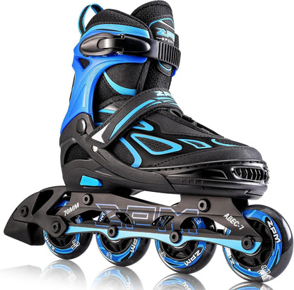 2PM SPORTS Verstellbar Inliner für Kinder, Leucht Inline Skates Rollschuhe für Damen/Herren Blau Medium