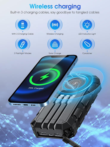 Powerbank 50000 mAh, , 7 Ausgänge/2 Eingänge, Solarbatterie mit Taschenlampe