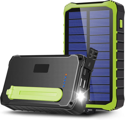 Batterie externe solaire CXYP 12 000 mAh avec double port USB et lampe LED pour téléphone (verte)