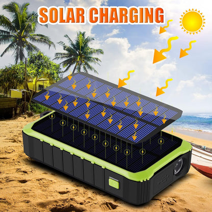 Batterie externe solaire CXYP 12 000 mAh avec double port USB et lampe LED pour téléphone (verte)