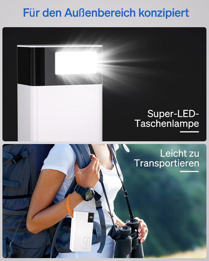 Batterie externe Power Bank 50 000 mAh à charge lente : 22,5 W, charge rapide, grande capacité, avec étui